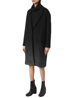 All Saints Sancia Wool Coat in Black & Grey Ombre, Women’s size Medium